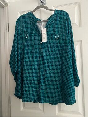 NWT NY Collection Houndstooth Split-Neck Tunic- 2X